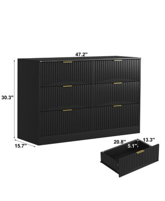 Modern 6-Drawer Wavy Pattern Dresser, Black