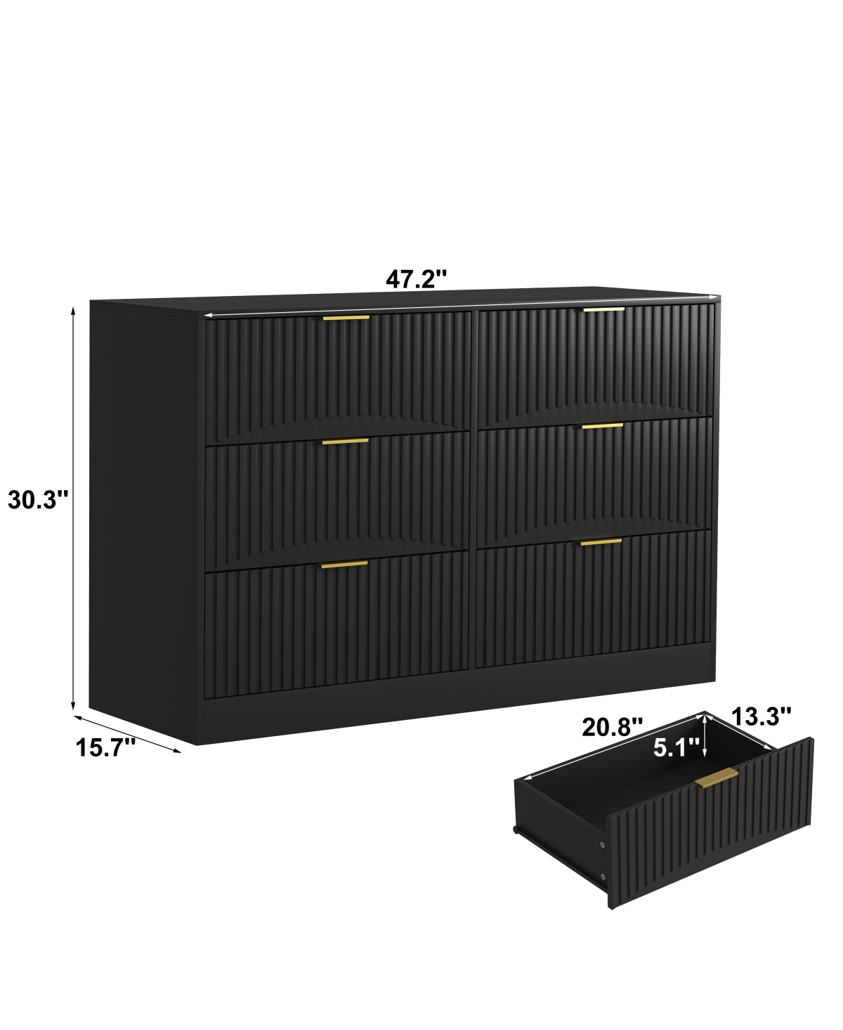 Streamdale Furniture Modern 6-Drawer Wavy Pattern Dresser, Black
