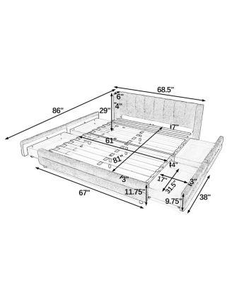Queen Size Chenille Upholstered Bed Frame with Storage Drawer - Beige