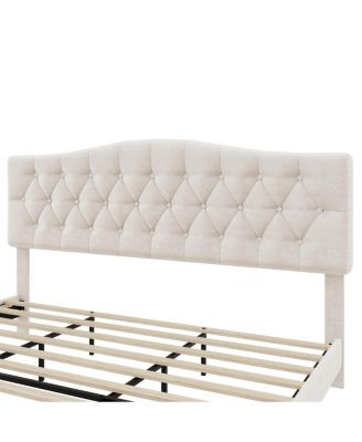 Upholstered Bed with Curved Headboard, Tufted Details, No Box Spring Needed