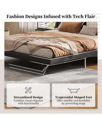 Queen Size Pu Leather Upholstered Bed Frame, No Box Spring Needed