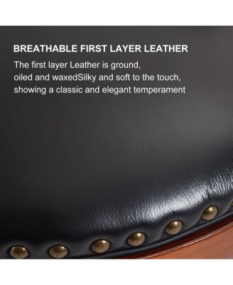 Streamdale Cow top Leather Wooden Bar Stools, 360 Swivel Bar Chair with Backs