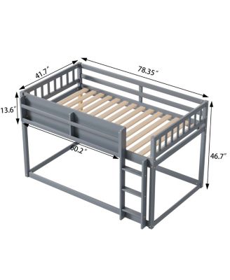 Low Twin Over Twin Bunk Bed with Ladder, Solid Wood