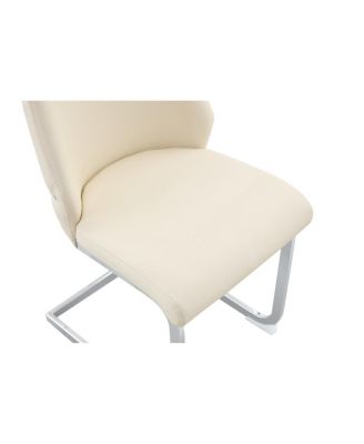 Streamdale Dining Chairs Set of 4, Off-White Faux Leather w/ Gold Mesh, Silver Ring, Chrome Handle