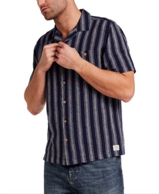 Men's Short-Sleeve Vertical Stripe Camp Collar Shirt