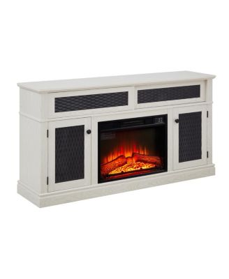Streamdale  Furniture Embossed Pattern TV Stand with 23" Fireplace, Media Console with Storage, White