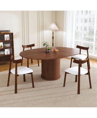 59" Extendable Oval Dining Table Set with 4 Walnut Chairs & 2-Tier Storage