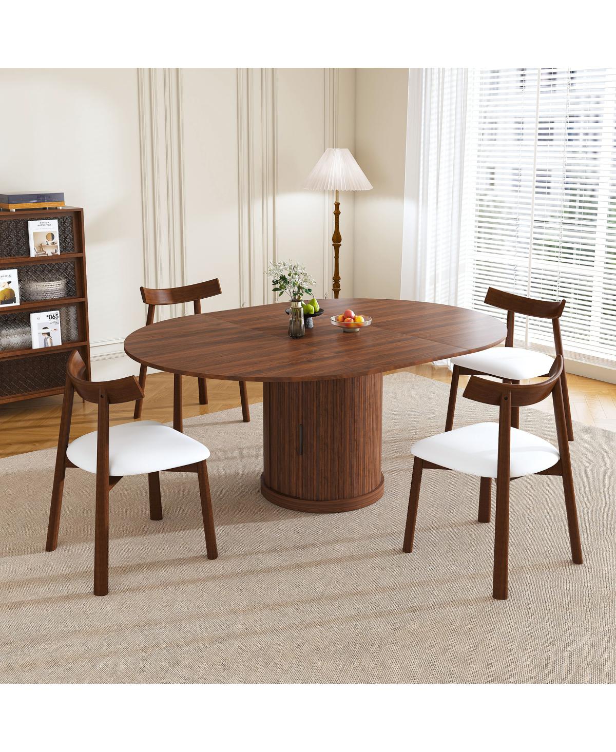 Streamdale Furniture 59" Extendable Oval Dining Table Set with 4 Walnut Chairs & 2-Tier Storage