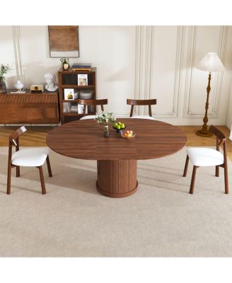 59" Extendable Oval Dining Table Set with 4 Walnut Chairs & 2-Tier Storage
