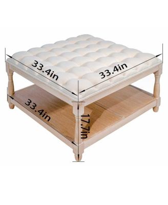 Streamdale Large 33-inch Tufted Linen Storage Ottoman Coffee Table
