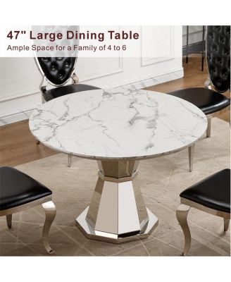 Round Marble Dining Table with Stainless Steel Base
