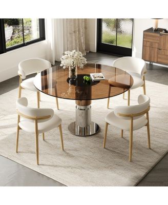 35" Round Glass Dining Table with Stainless Steel Legs (Seats 2-4)
