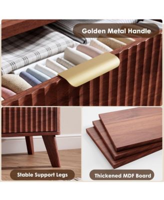 Fluted Dresser for Bedroom, 5 Deep Drawer Modern Wood Storage Chest