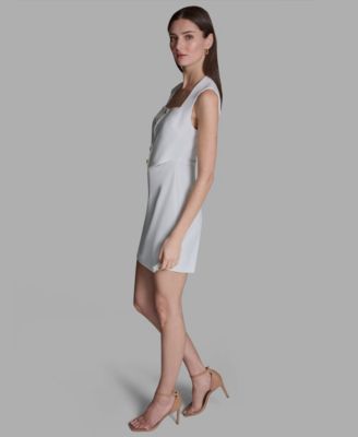 Women's Crepe Square Neck Button Front Two-Piece Dress