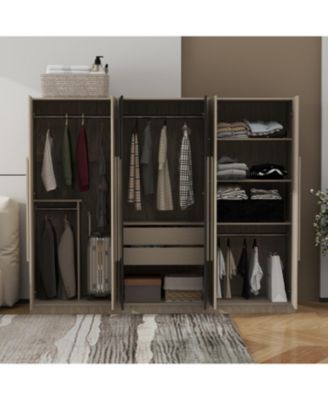 6-Doors Wooden Wardrobe Storage for Bedroom,with 2 Drawers Inside,Black+Nature