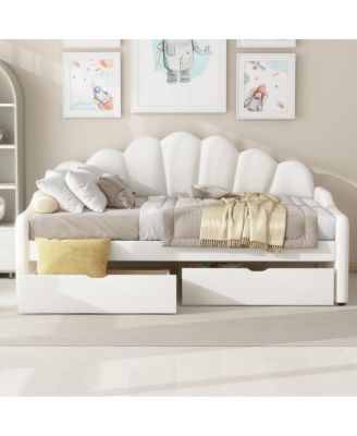 Full Size Upholstery Daybed with Scalloped Backrest and 2 Drawers