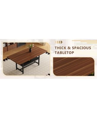 Walnut Textured Dining Table with Storage Shelf & PU Chairs
