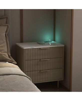 Modern Wood Nightstand with Charging Station & Storage
