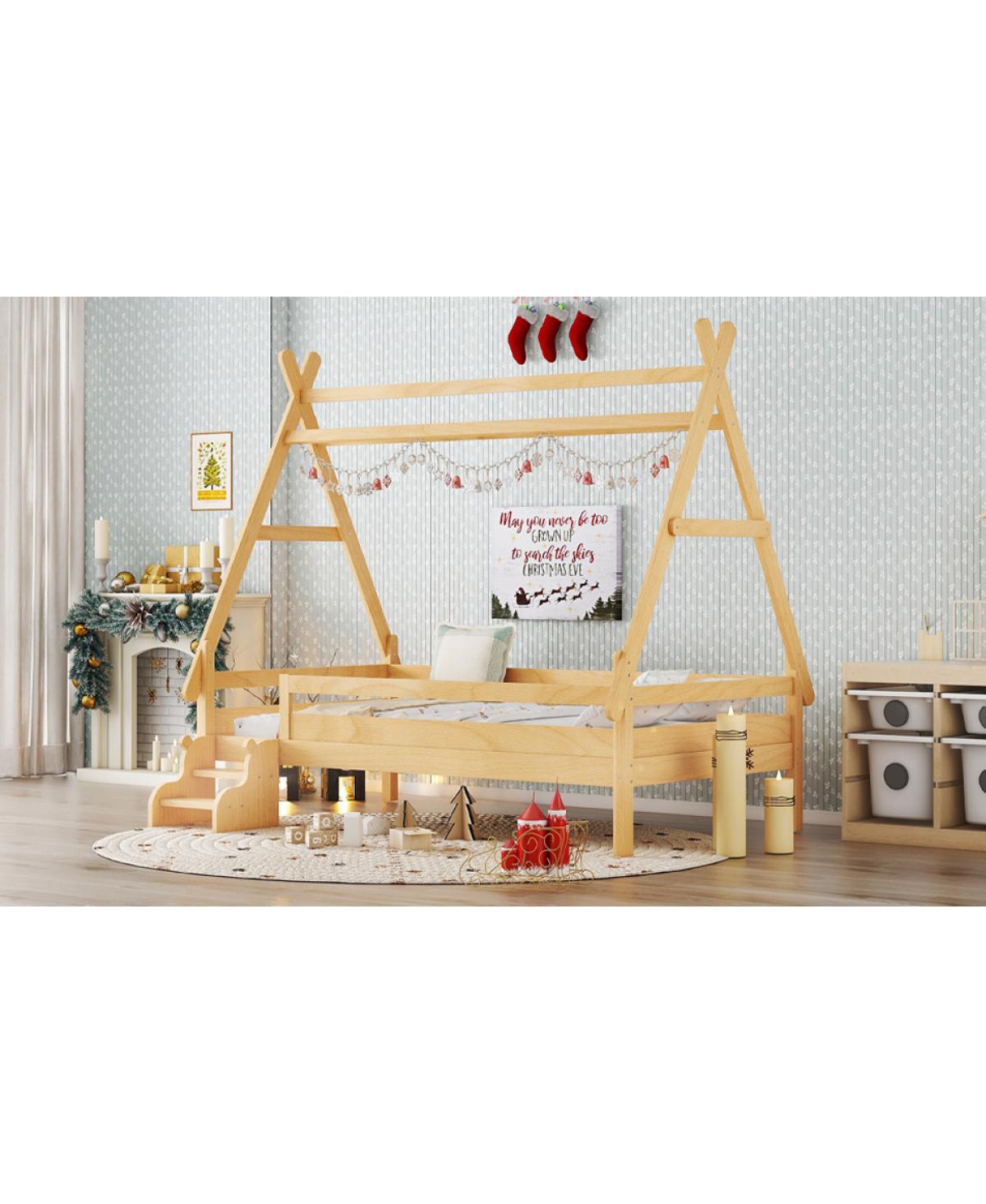 Streamdale Furniture Twin House Platform Bed with Stairs, Solid Wood Twin Bed Frame, Low Profile