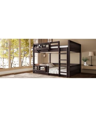 Bunk Bed with Ladder and Guardrails, Pegboard and bookshelf