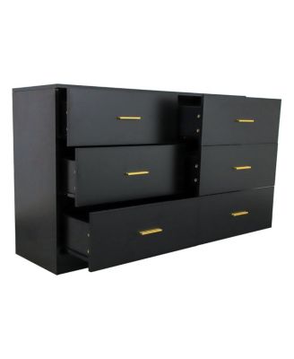 Streamdale Modern Black 6-Drawer Dresser - Wide Chest of Drawers for Bedroom