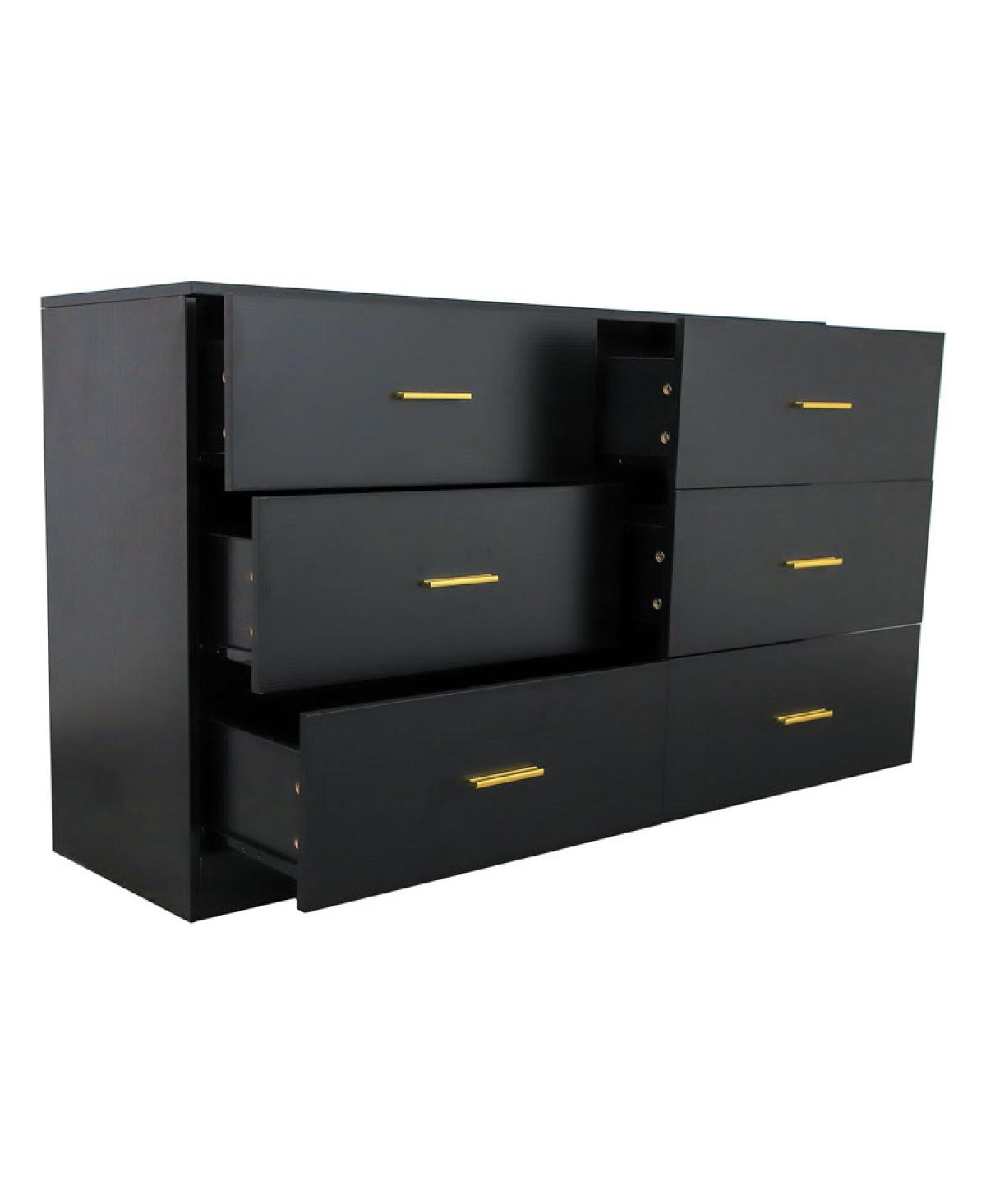 Streamdale Furniture Streamdale Modern Black 6-Drawer Dresser - Wide Chest of Drawers for Bedroom