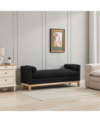 Elegant Upholstered Bench, Daybed, Ottoman with Wood Legs & Bolster Pillows