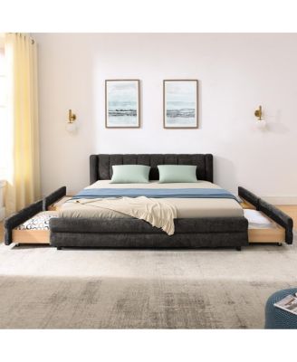 Queen Size Upholstered Bed Frame with Drawer