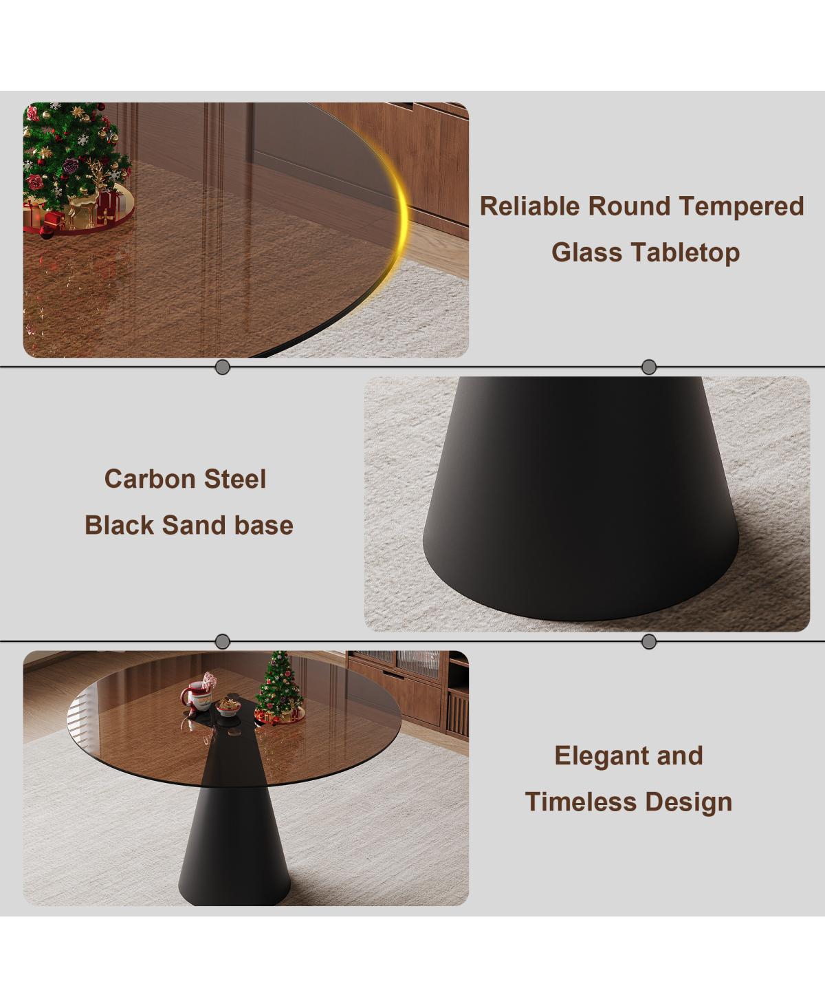 Streamdale 35" Round Glass Dining Table with Carbon Steel Legs