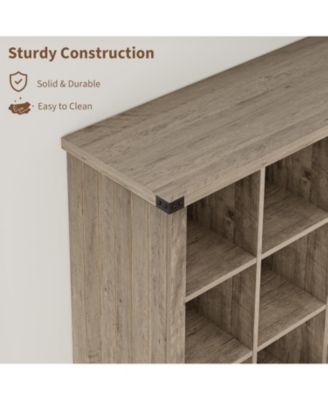 9-Cube Storage Organizer Bookcase, 37.4" Long Low 4-Tier Farmhouse Wood Shelf for Entryway & Living Room, Grey