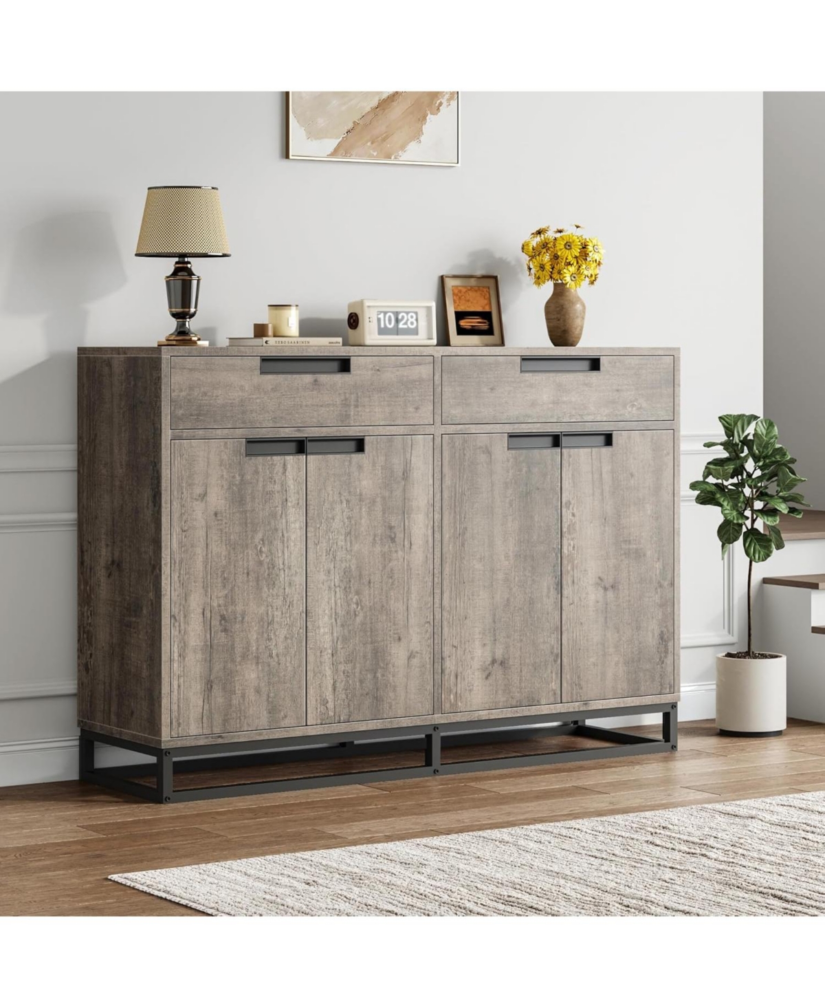 gaomon 55" Kitchen Buffet Cabinet, Modern Sideboard with 2 Drawers & 4 Doors for Dining Room