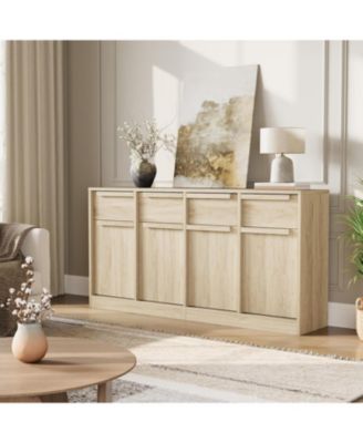62.4" Sideboard Buffet Cabinet with 4 Drawers, Large Modern Coffee Bar Storage Cabinet, Beige