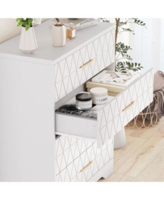 4-Drawer Wooden Dresser for Bedroom, Tall Chest of Drawers with Gold Handles & Storage, White