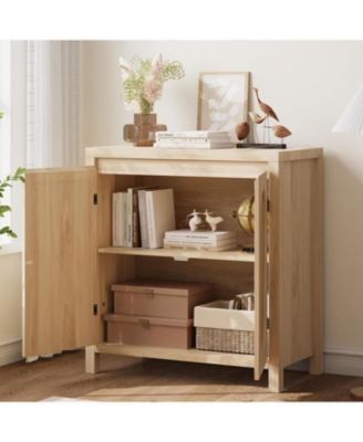 Rattan Buffet Sideboard Cabinet, Kitchen Storage Cabinet with Doors for Hallway, Beige