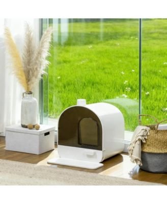 White Covered Cat Litter Box with Scoop & Filter