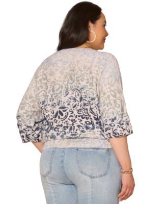 Plus Size 3/4-Length Dolman Blouson Sleeve Pull-On Sweater
