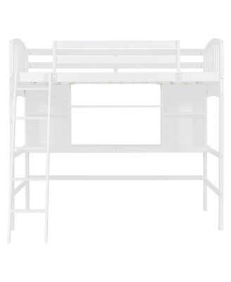 Twin size Loft Bed with Storage Shelves, Desk and Ladder