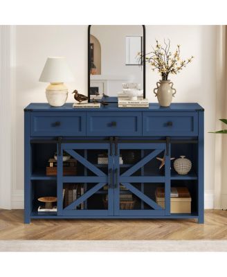 55" Sliding Barn Door Sideboard with 3 Drawers & Adjustable Shelves