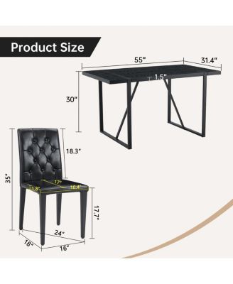 Black Faux Wood Grain MDF Dining Table Set with 4 Black PU Chairs