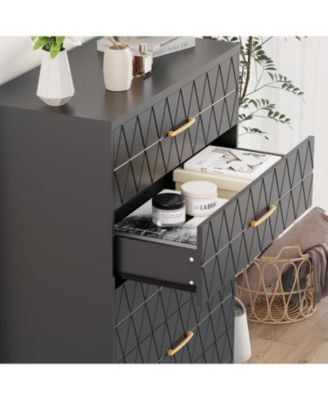 5-Drawer Tall Dresser for Bedroom, Wooden Chest of Drawers with Gold Handles for Closet Storage