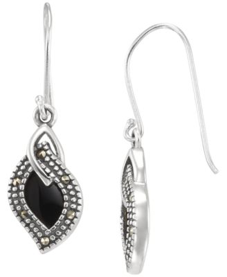 Marcasite (0.08 ct. t.w.) and Onyx (1-1/4 ct. t.w.) Dangle Earrings in Sterling Silver