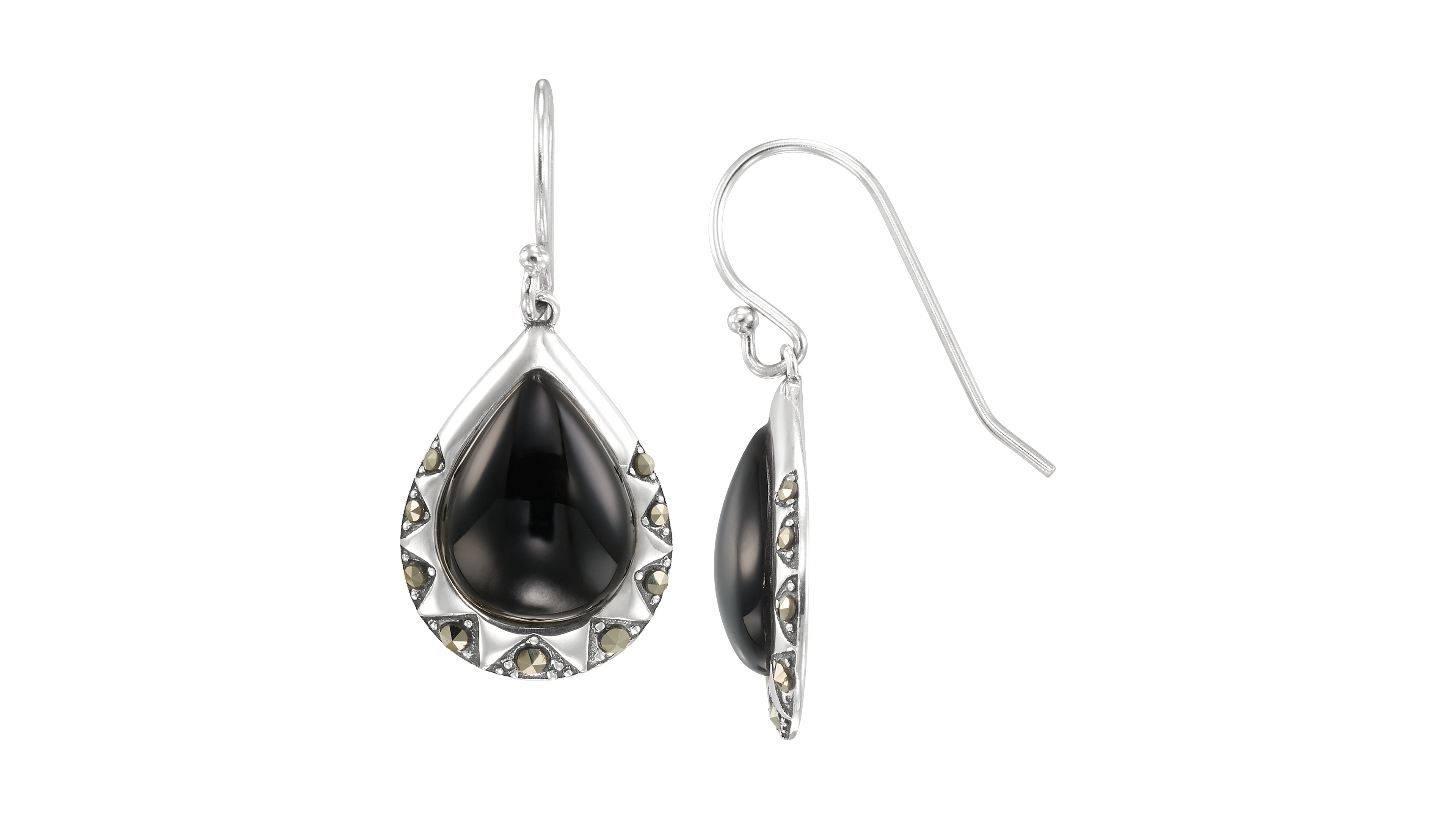 Macy's Marcasite (0.30 ct. t.w.) and Onyx (6 ct. t.w.) Dangle Earrings in Sterling Silver
