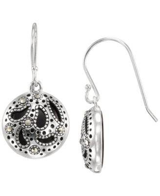Marcasite (0.084 ct. t.w.) and Onyx (4-1/2 ct. t.w.) Dangle Earrings in Sterling Silver
