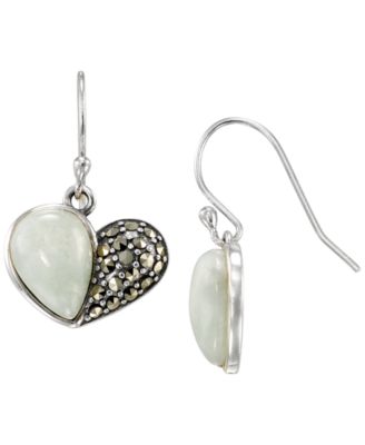 Marcasite (0.32 ct. t.w.) and Jade (4 ct. t.w.) Dangle Earrings in Sterling Silver