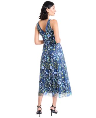Women's Embroidered Floral Midi Nylon Dress
