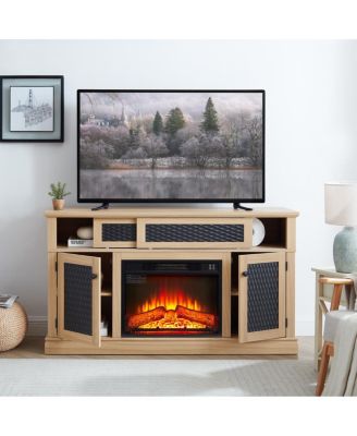 Embossed Pattern TV Stand with 23" Fireplace, Media Console, Light Oak, 58.27"W