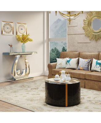 Modern mirror side table with double C-shaped base