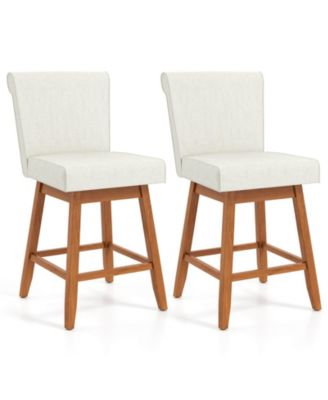 27" Swivel Bar Stools with Rubber Wood Legs Upholstered Linen Bar Chairs