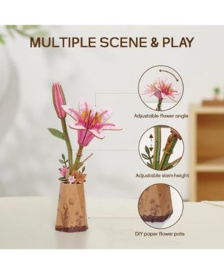 DIY 3D Wood Puzzle Pink Lily 73 pieces