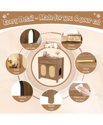 Espresso Hidden Cat Litter Box Enclosure with Storage